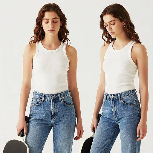 Realistic Denim Couple Playing Paddleball