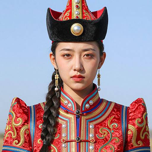 Elegant Mongolian Costume Portrait in Nature