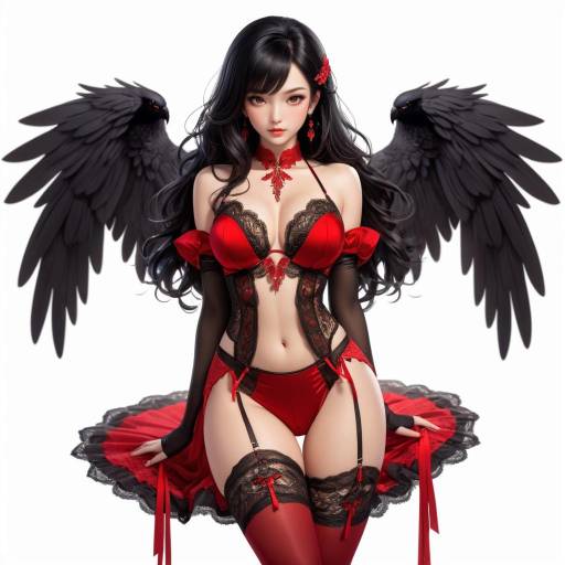 Woman in Red Lingerie and Stockings Squatting