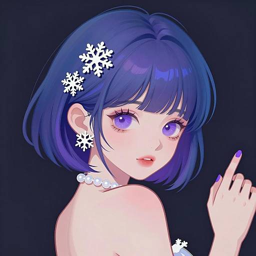 Digital Illustration of Young Woman with Snowflake Accessories