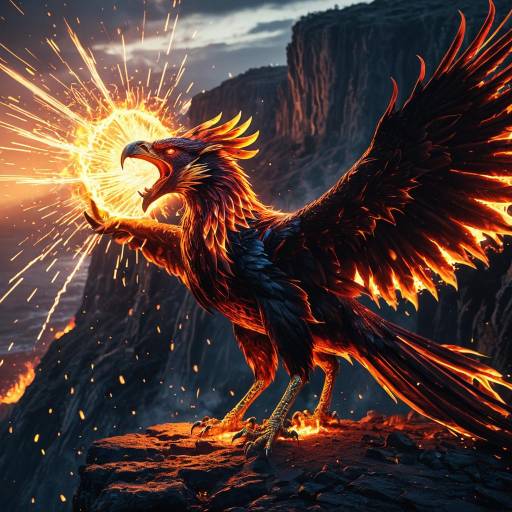 Fiery Phoenix on Cliff Edge at Dawn Fiery Phoenix on Cliff Edge at Dawn