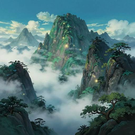 Mystical Mountain Landscape with Ghibli Style