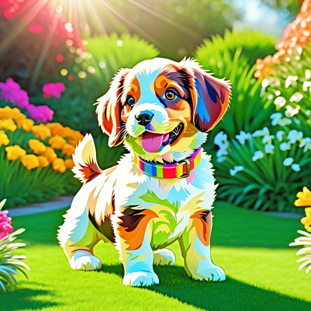 Joyful Puppy in a Sunny Garden