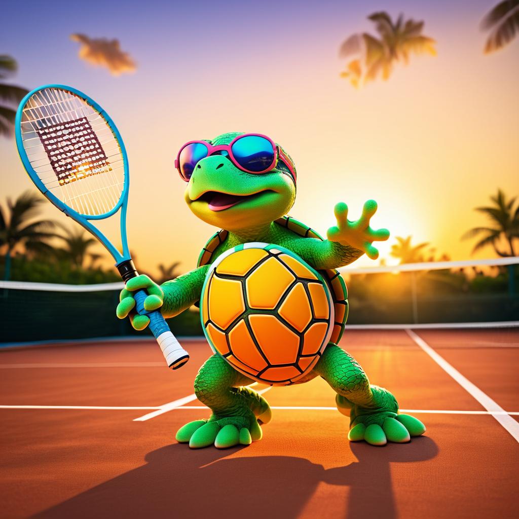 Tennis-Playing Turtle at Sunset