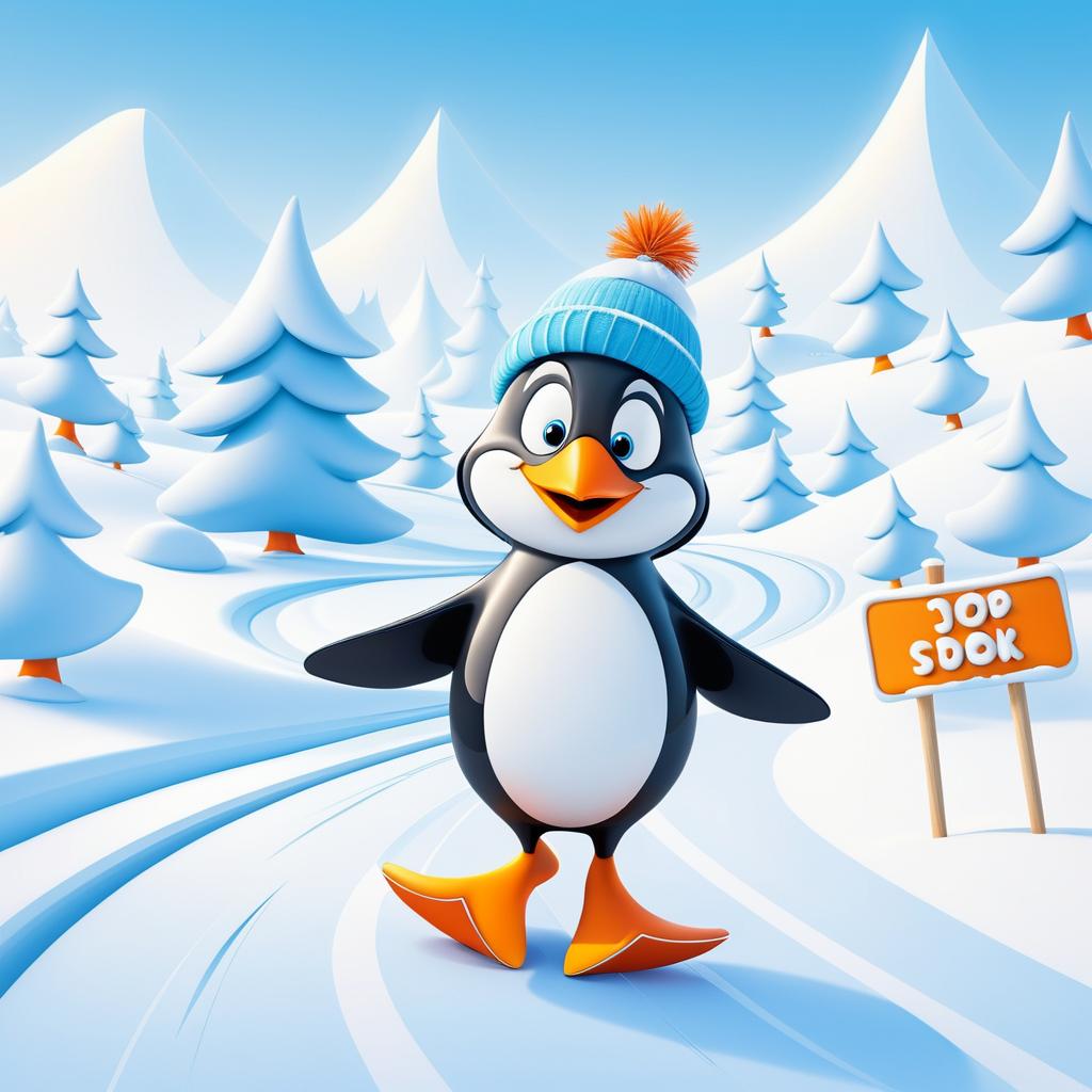 Cheerful Penguin on a Snowy Adventure