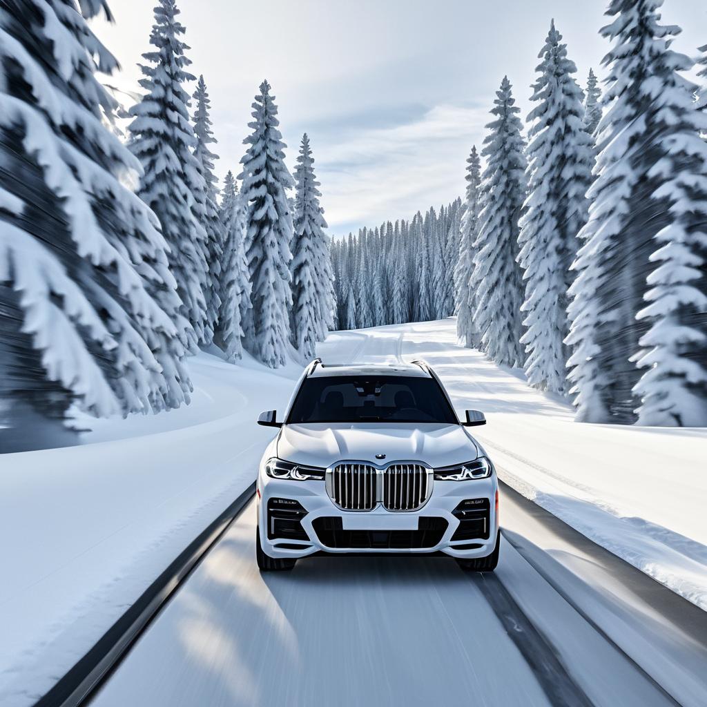 Luxury BMW X7 on Snowy Scenic Drive