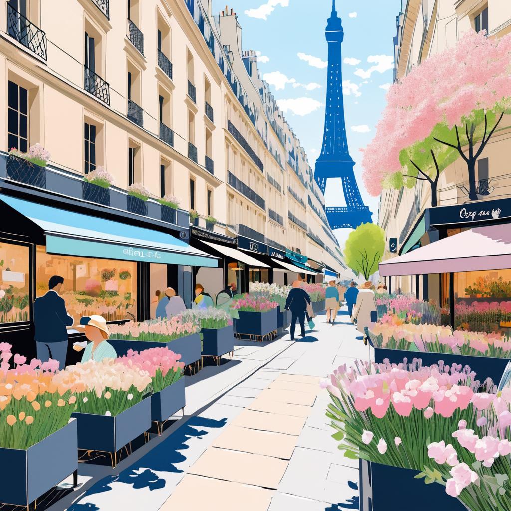 Springtime Paris Street Illustration