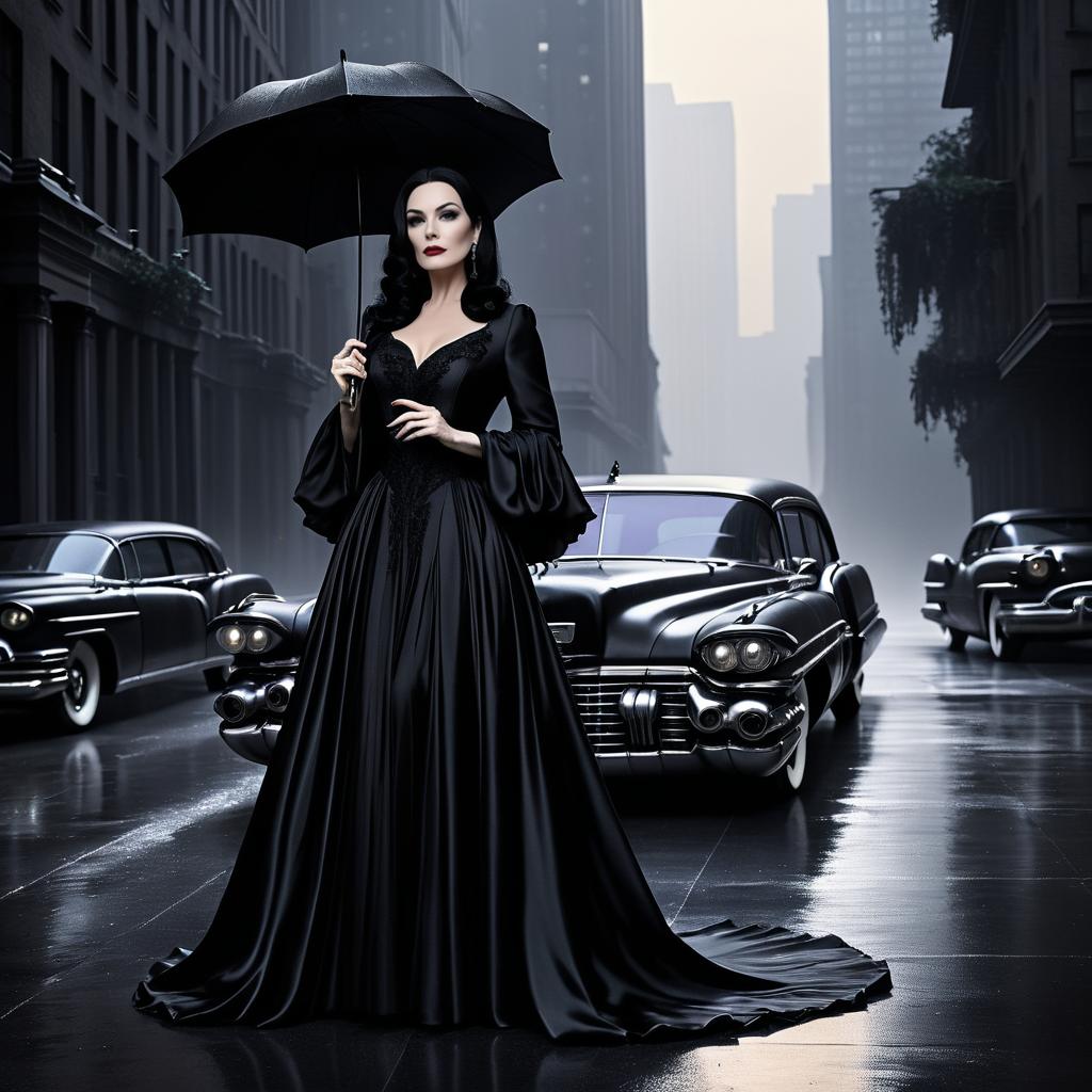 Morticia Addams in Haunting Noir Style