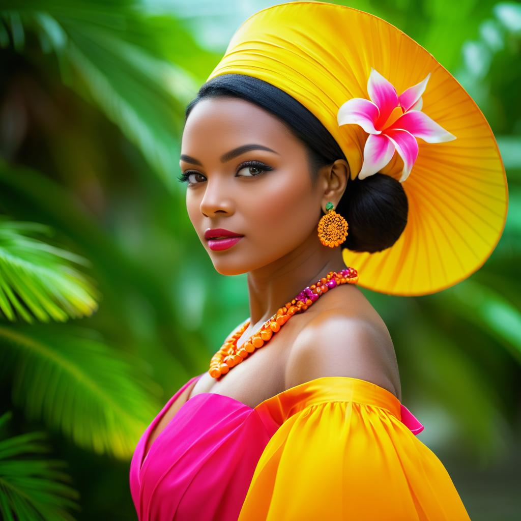 Elegant Woman Portrait in Tropical Colors