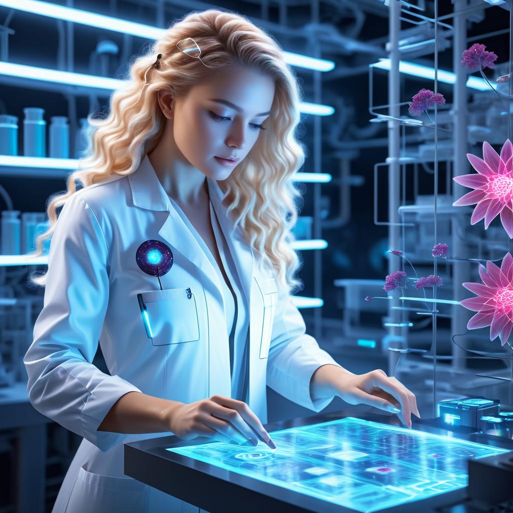 Futuristic Scientist in High-Tech Lab