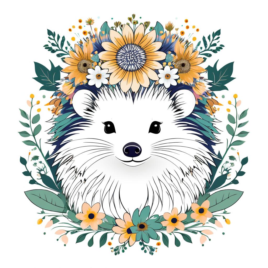 Whimsical Hedgehog with Floral Crown Design