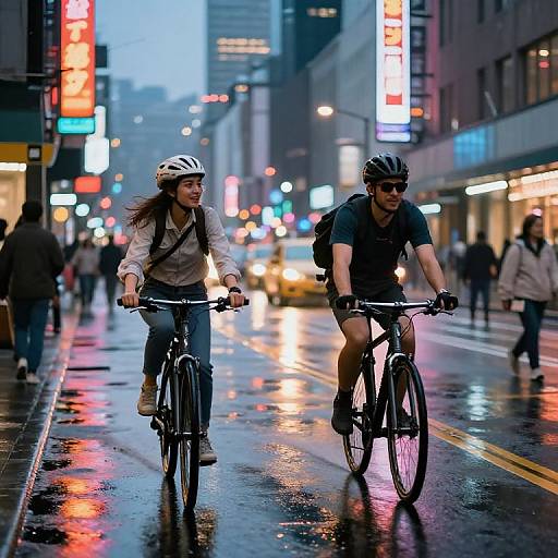 Friends Biking Through Neon City