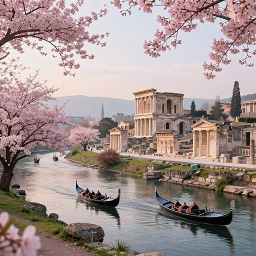 Tranquil Olympia Sunrise with Cherry Blossoms