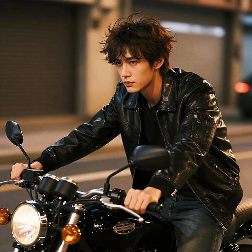 Neo-Noir Man Riding Motorcycle