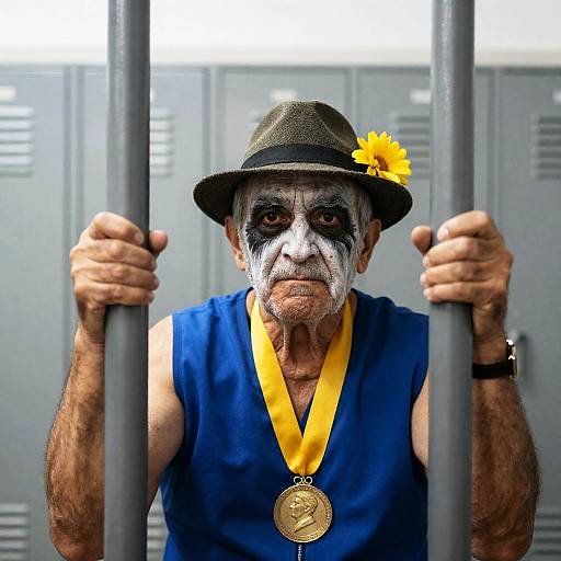 Intense Portrait of Painted Elderly Man