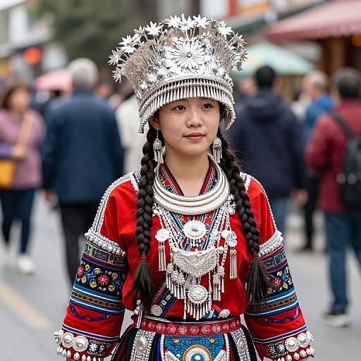 Colorful Outfit with Headdress on Street
