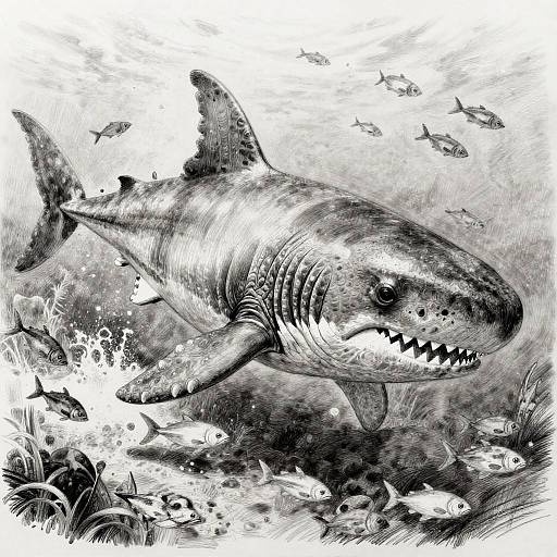 Artistic Pencil Drawing of Megalodon