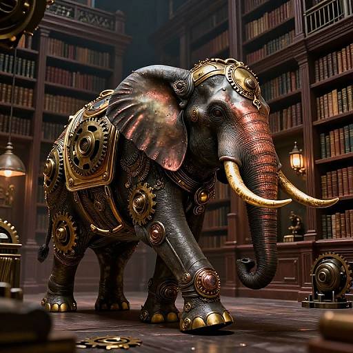 Steampunk Elephant in Labyrinth Library