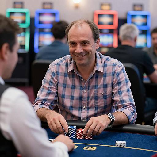Middle-Aged Man Smiling at Poker Table