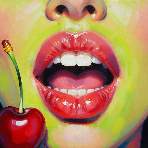 Glossy Cherry Lips Pop Art