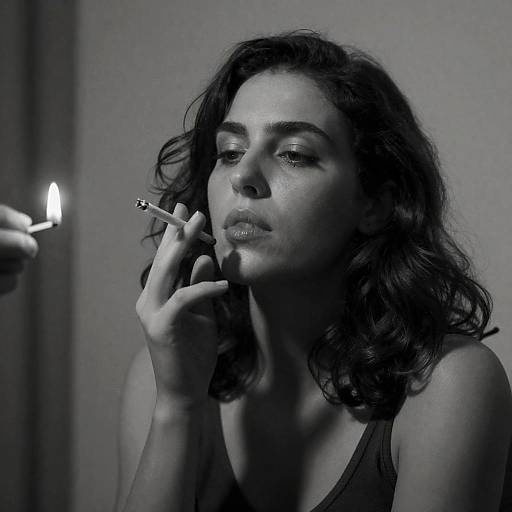 Black and White Portrait of Woman Smoking Cigarette