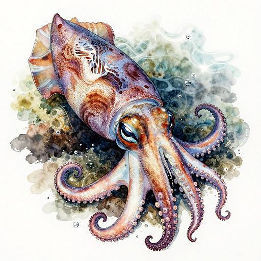 Realistic Cuttlefish Anatomical Drawing
