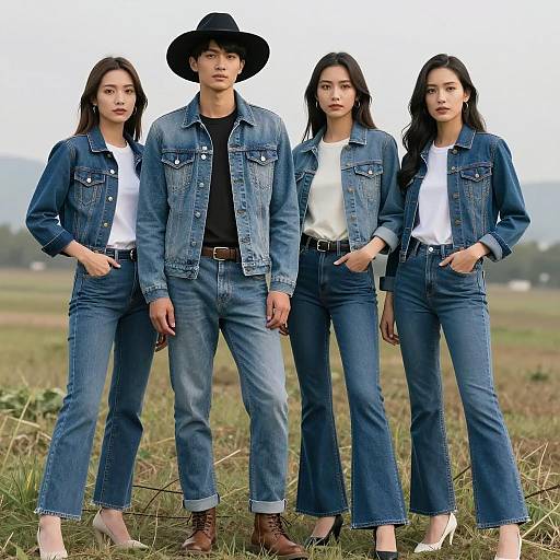 Fashionable Denim Models in Nature