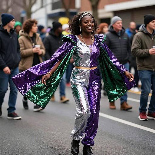 Vibrant Mardi Gras Performer Outfit