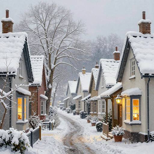 Snow-Covered Charming Village in Winter