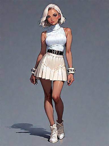 Chic Woman in Sleeveless Turtleneck and Mini Skirt