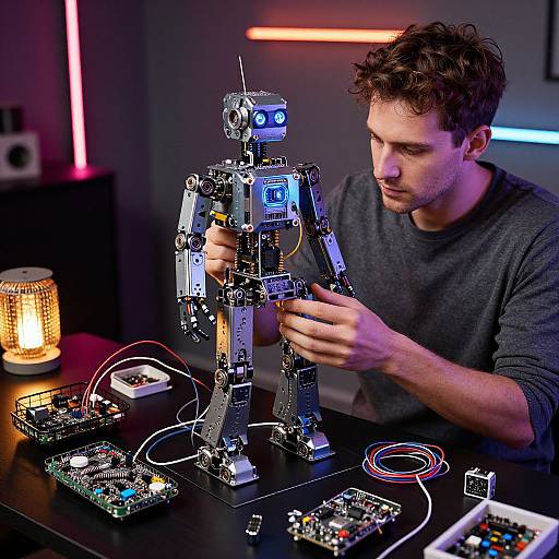 Man Building Robotic Humanoid