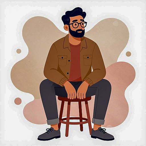 Stylish Man on Red Stool Illustration