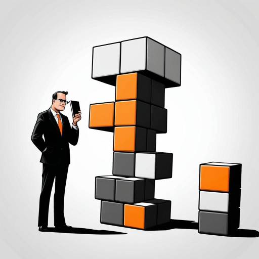 Businessman Directing Giant Tetris Game Letter A