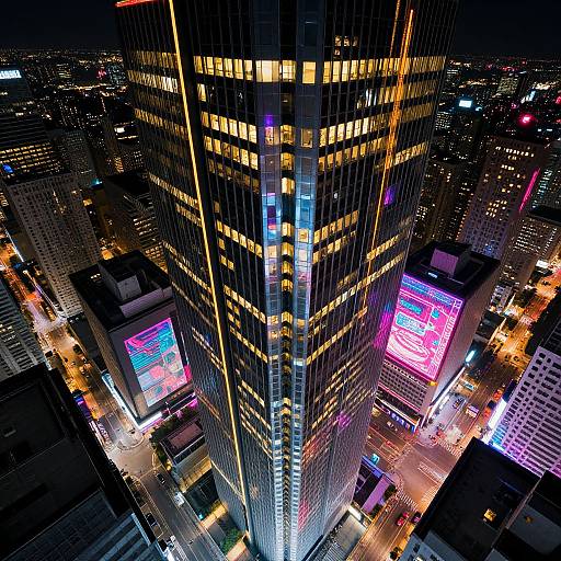 Cyberpunk Skyscraper Bird's Eye Dive