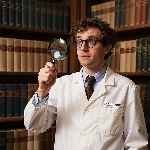 Nerdy Librarian with Magnifying Glass