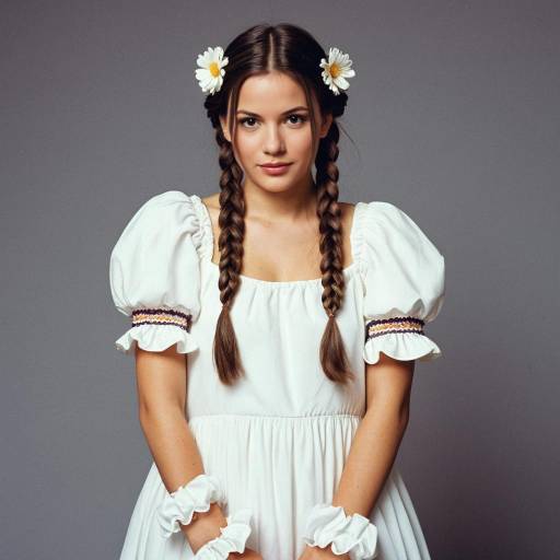 Young woman in white dress with braided hair and daisies