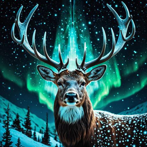 Astral Deer with Fractal Antlers Under Aurora Borealis