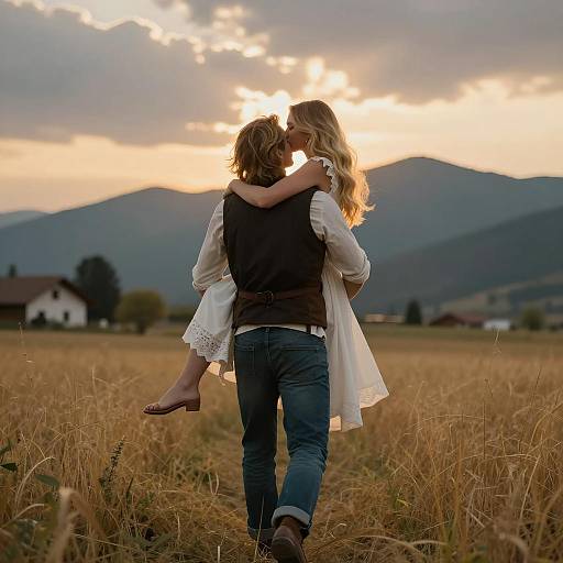 Romantic Sunset in Golden Field