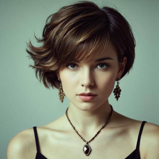 Young Woman with Layered Short Hairstyle and Jewelry