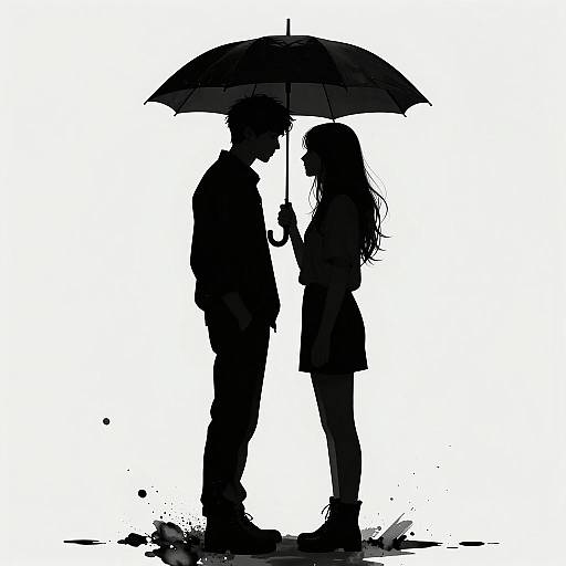 Couple Under Umbrella in Ink Splatter