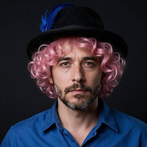 Contemplative Man with Pastel Pink Hair