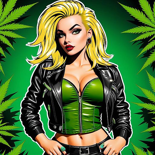 Blonde Woman with Cannabis Leaves Pop Art