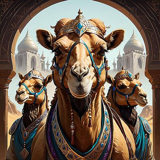Triple Headed Fantasy Camel in Ornate Arabian Setting
