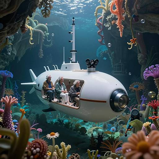 Elderly Scientists in a Bioluminescent Submarine