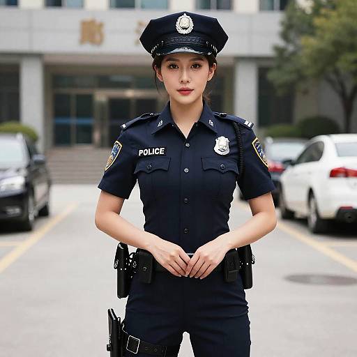 Police Woman in Bodysuit Pose