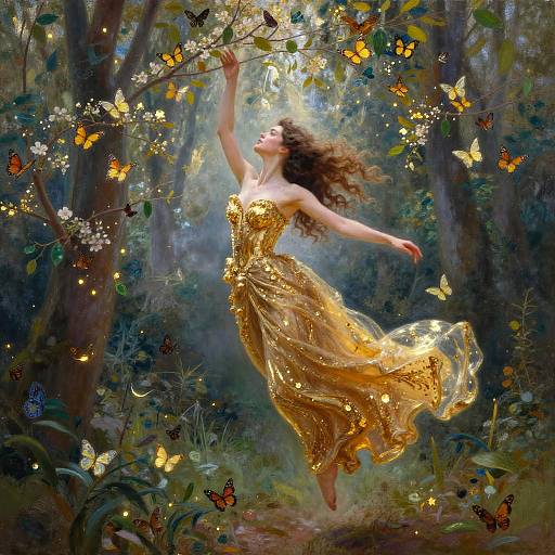 Monet-Inspired Gold Gown Forest Dance