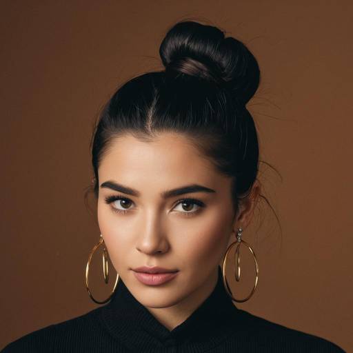 Young Woman with Hair Bun and Hoop Earrings
