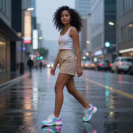 Young Woman with Holographic Sneakers