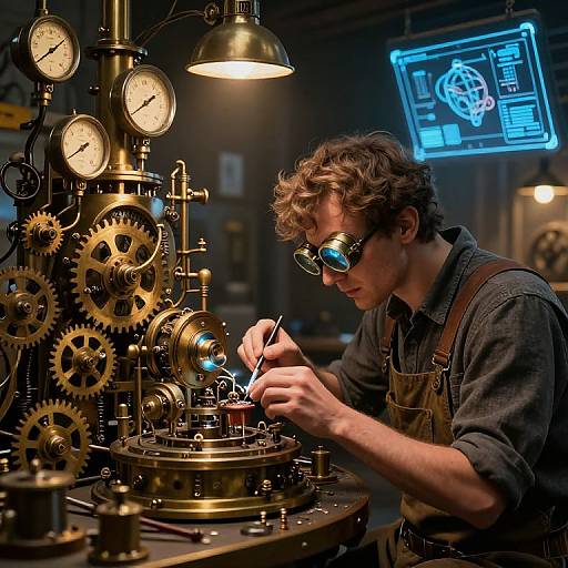 Steampunk Inventor's Intricate Workshop