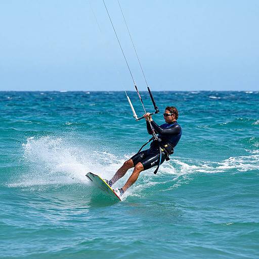 Man Kiteboarding on Turquoise Waters